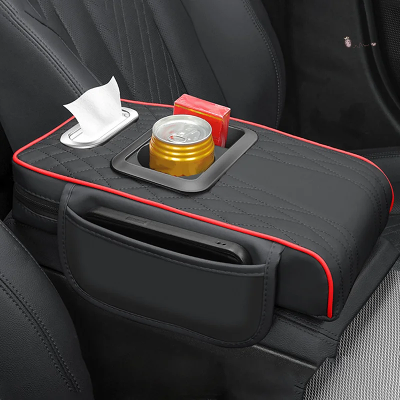 

Подлокотник для автомобиля из искусственной кожи, подушка для подлокотника с подстаканником для бутылки и держателем для салфеток, карманы для хранения грузовых автомобилей