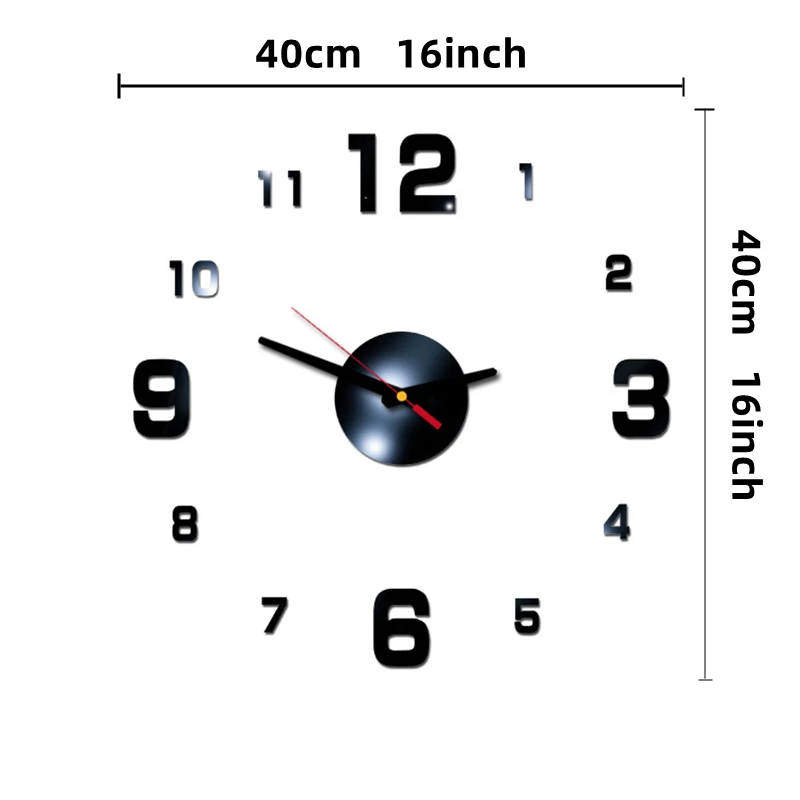 3D Wall Clock 40cm/16\'\' Frameless DIY Sticker Clock for School Hotel Wall Decoration Home Office Living Room Bedroom Decor