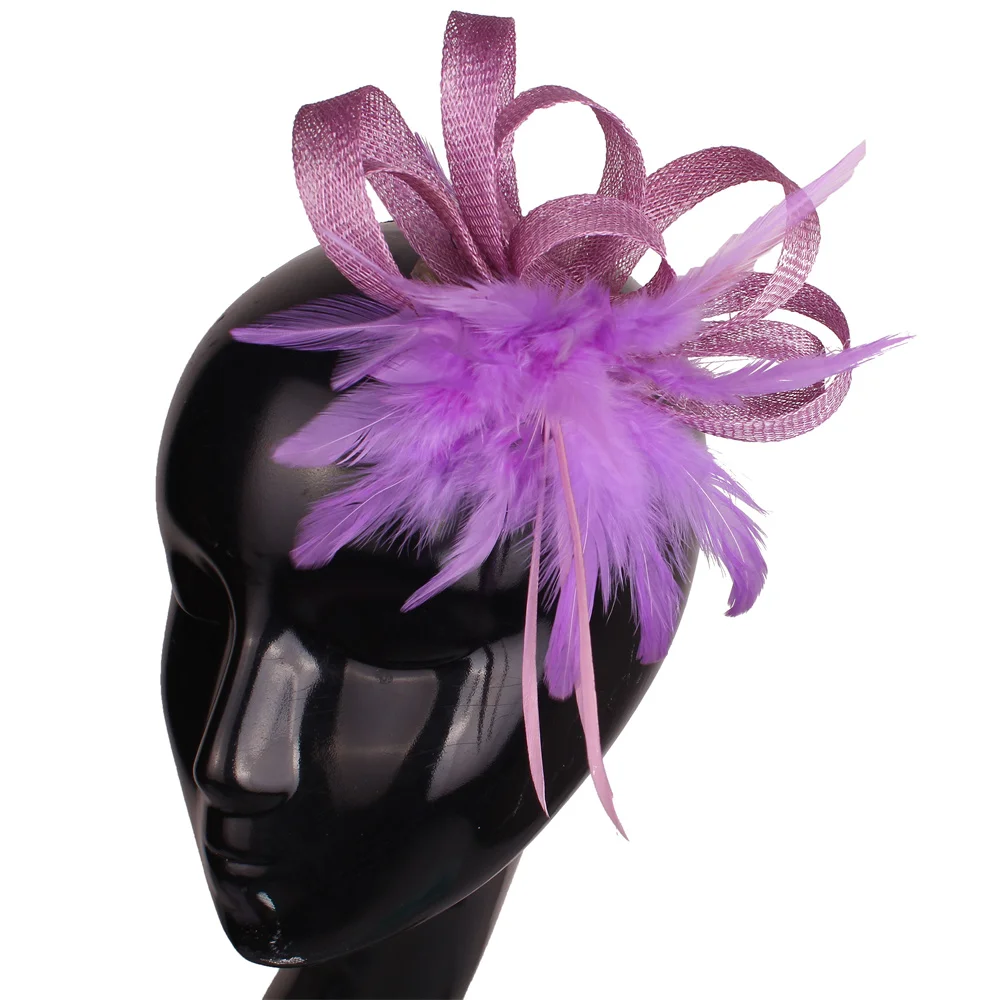 

Lavender Wedding Cocktail Hat For Women Champagne Feather Flower Design Banquets Millinery Ladies Summer Occasion Event Races