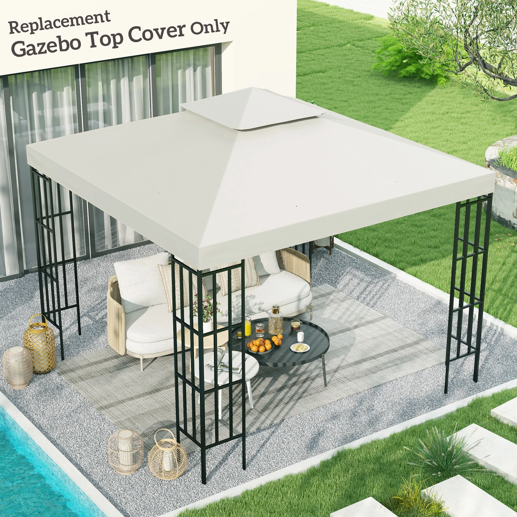 10' Square 2-Tier Gazebo Canopy Top Replacement, Cream White