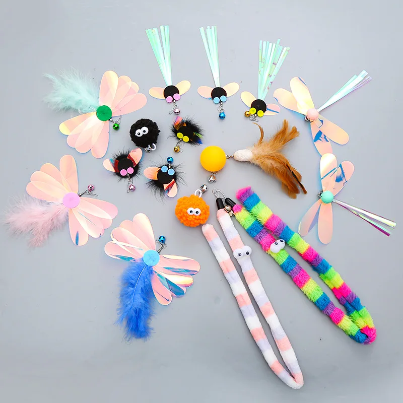 New Pet Cat Toy Funny Cat Stick Feather Replacement Head DIY Feather Cat Toy Bell Replacement Head Pet Supplies Cat Toys