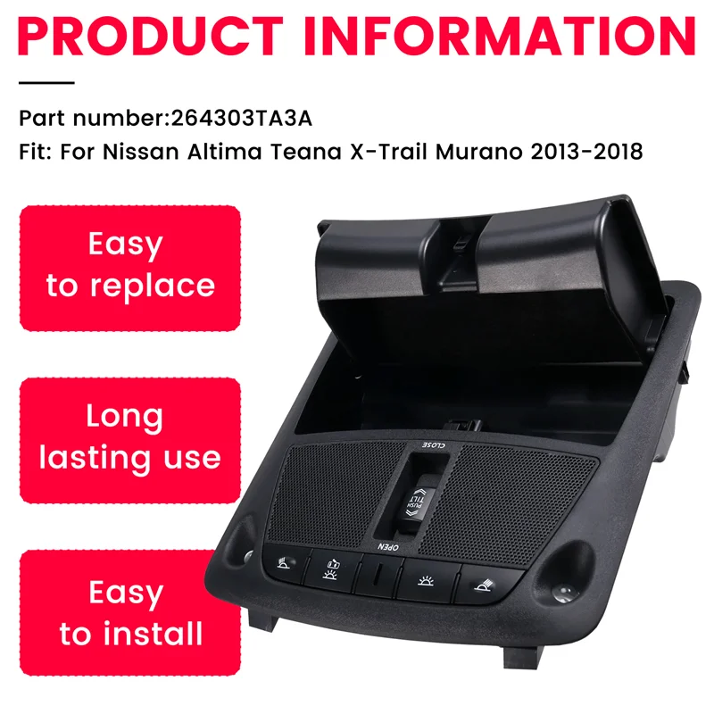 

A33K-For Nissan Altima Teana X-Trail Murano 2013-2018 Reading Light Assembly Sunroof Switch Ceiling Light 264303TA3A