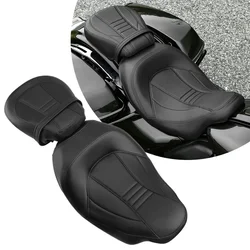 Motorcycle Two-Up Seat Low-Profile Leather Driver Passenger For Harley Touring CVO Street Glide Road King Special Classic 09-22