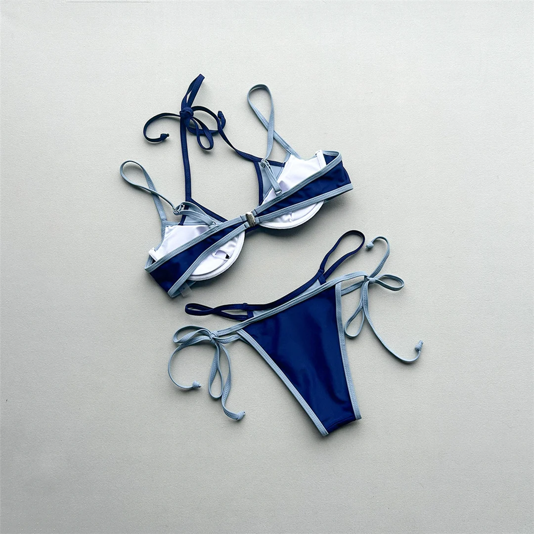 Halterneck-Bikini, zweiteiliger Badeanzug für Damen, mit Bügel, mit Trägern, Badebekleidung, Badeanzug, Modell V8173 – Detail 5