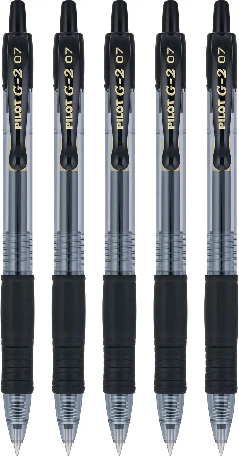 Gel Roller Pens 0.7mm Black - 5 Pack Fine Point Smooth Ink Pens for School, Office & Note Taking