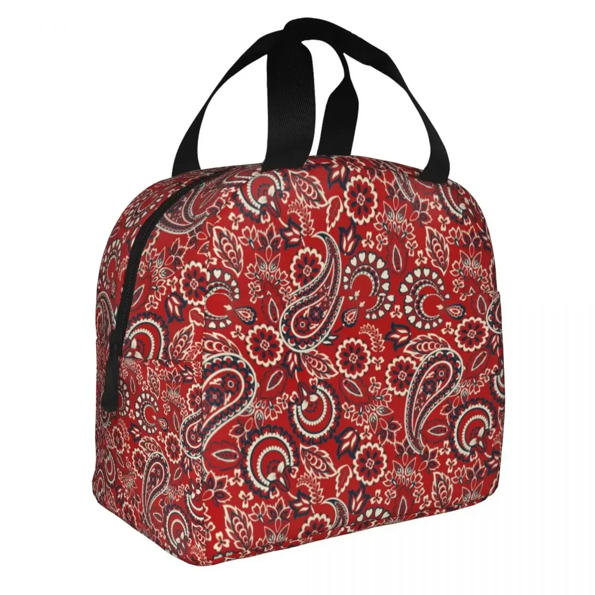 Paisley Lunch Bags Portable Insulated Polyester Cooler Bag Thermal Cold Food Work Lunch Box for Women Children