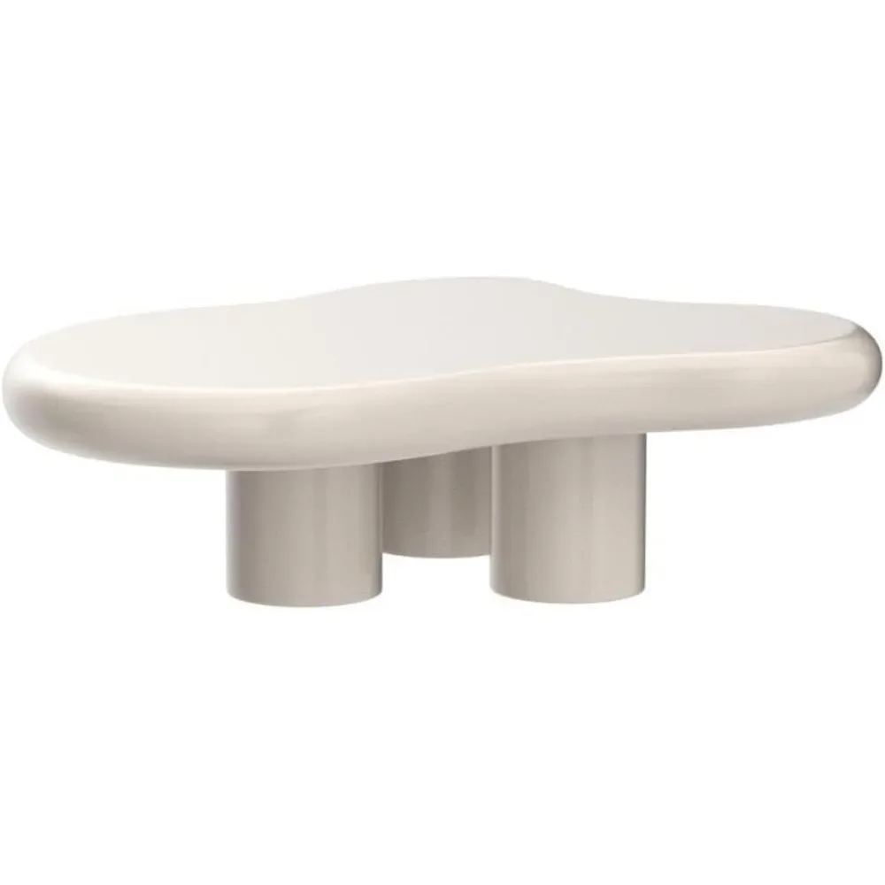 Mesa de centro en forma de nube para sala de estar, mesa de té de interior Irregular con 3 patas, montaje fácil, color blanco