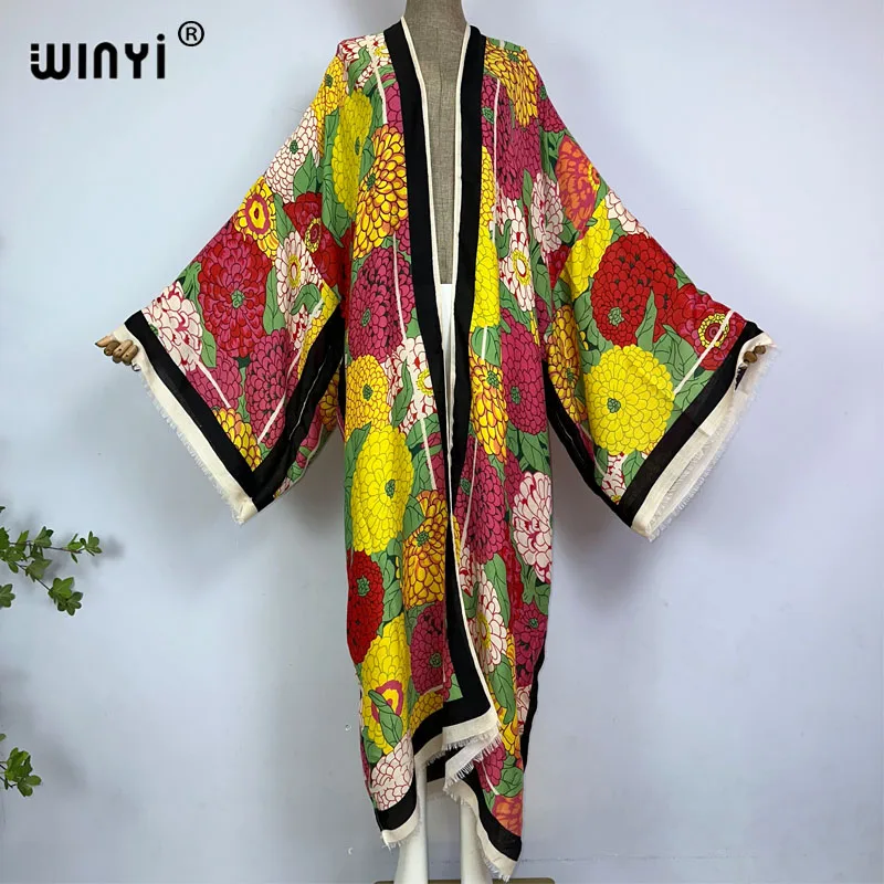 WINYI-Kimono à manches longues imprimé bohème pour femme, cover-up élégant, cardigan sexy, maillot de bain, vêtements éducatifs, 138 playa, plage, été, 2023