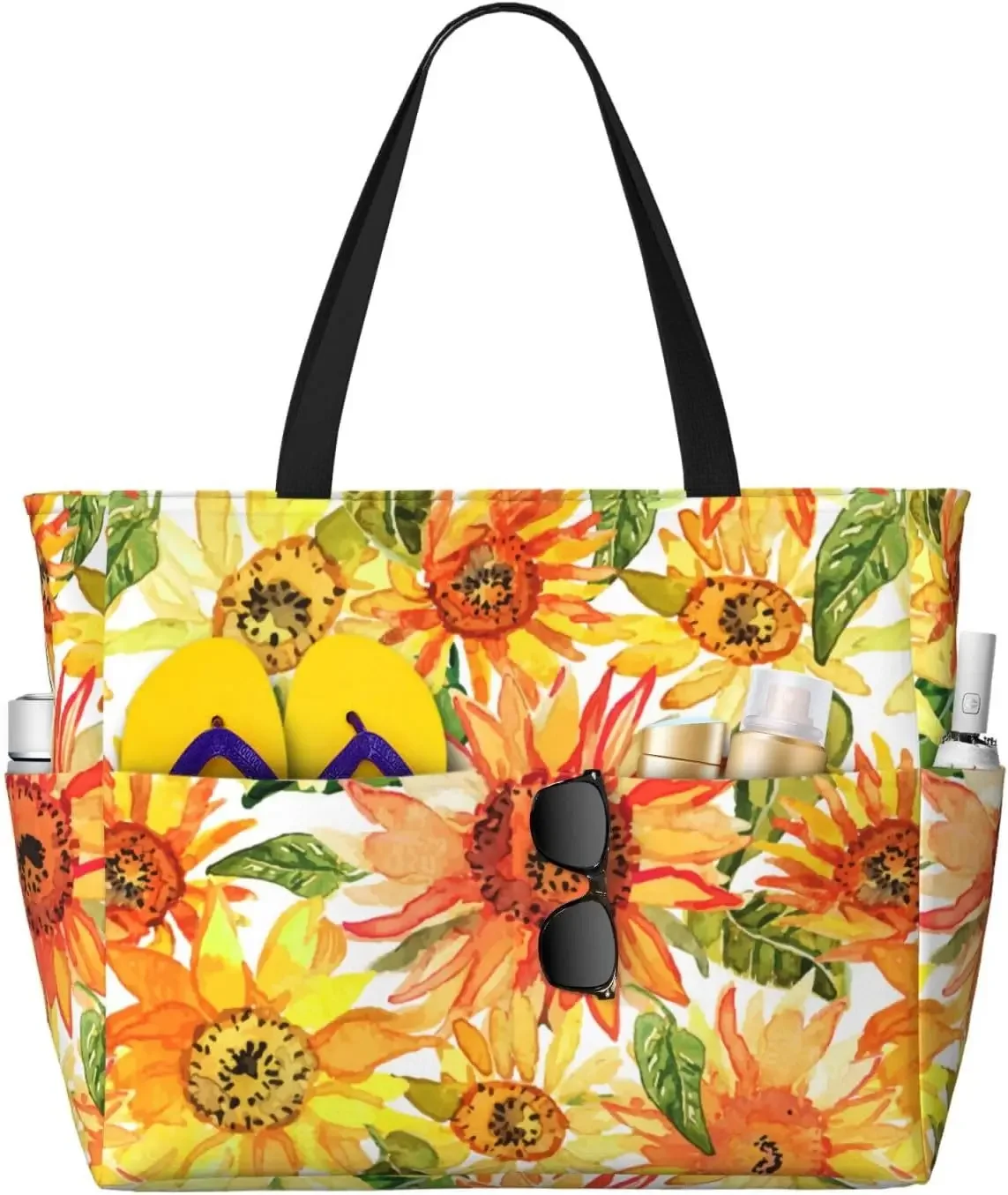 Large Beach Bag for Women Sinister Skulls Flower Beach Tote Bag Ladies Waterproof Sandproof Swim Pool Bags