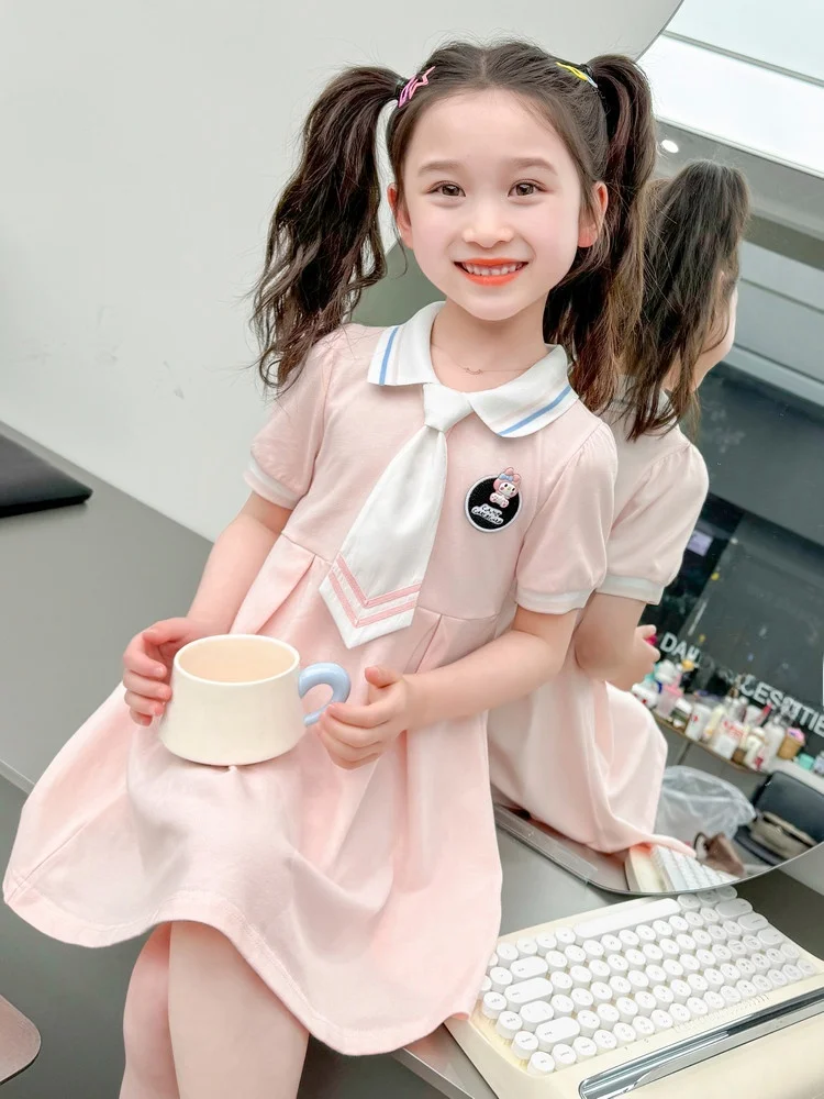 

Новая летняя детская юбка-трапеция 2024 года для девочек, модная, с коротким рукавом, средней посадкой на талии