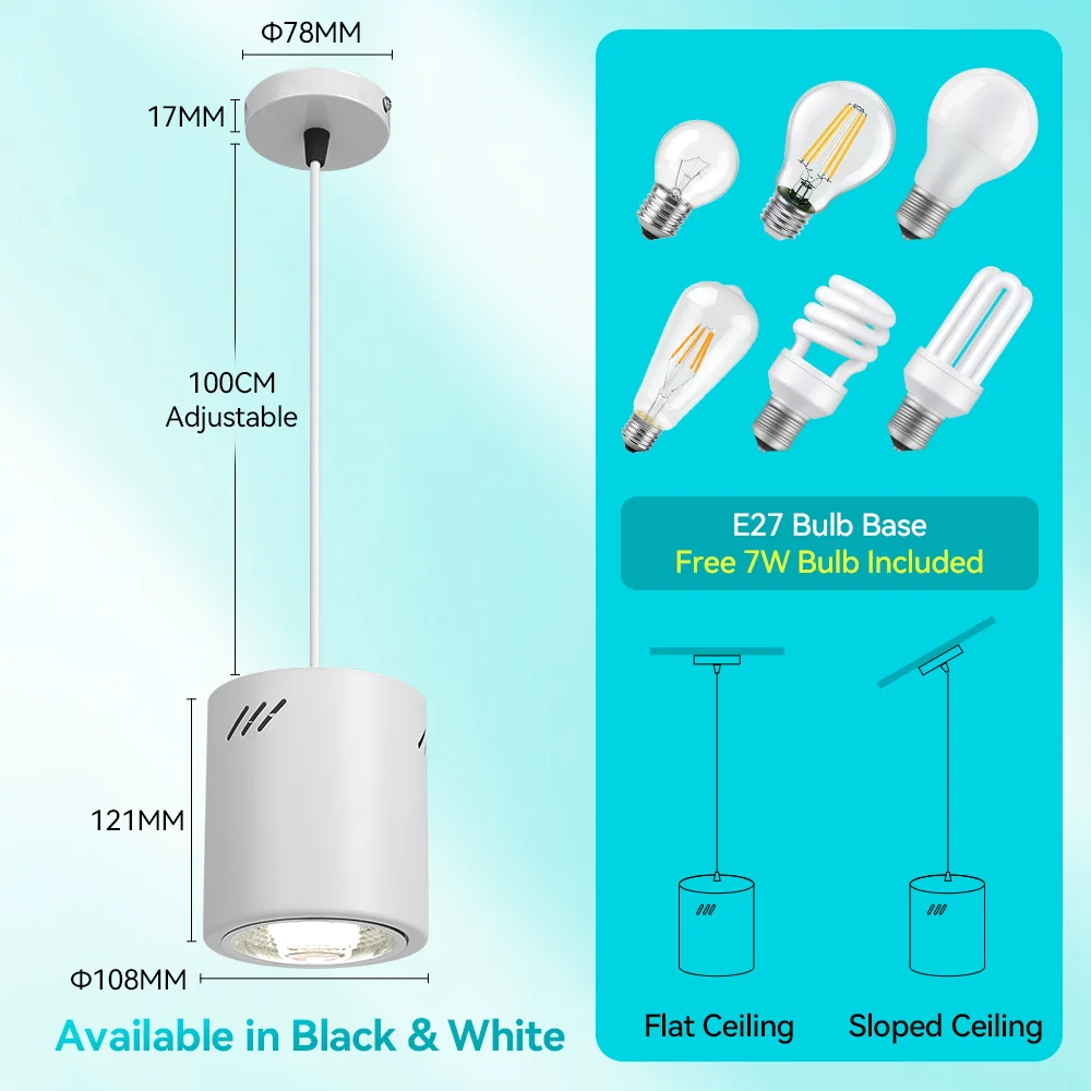 Iron Chandelier LED Ceiling Spot Light E27 Bulb Replacement Hanging Spotlight Adjustable Height 5-100CM Pendant Led Ceiling Lamp - view 5