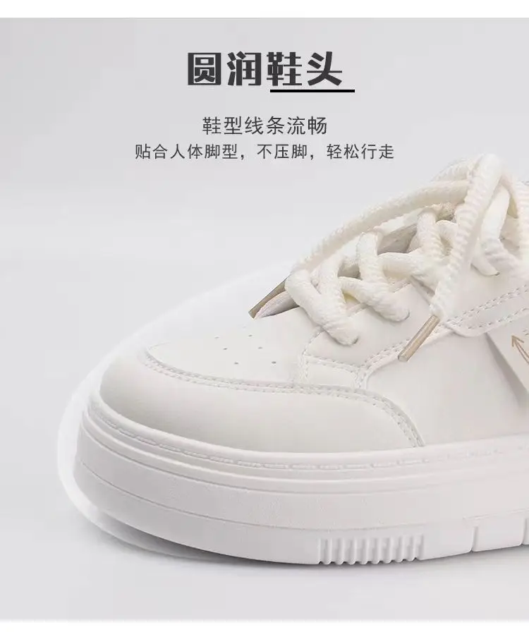 2025 New Women Leathe Flat Shoes Autumn Fashion Breathable Vulcanized White Sports Lace Up Thick Soled Casual Shoes for Women