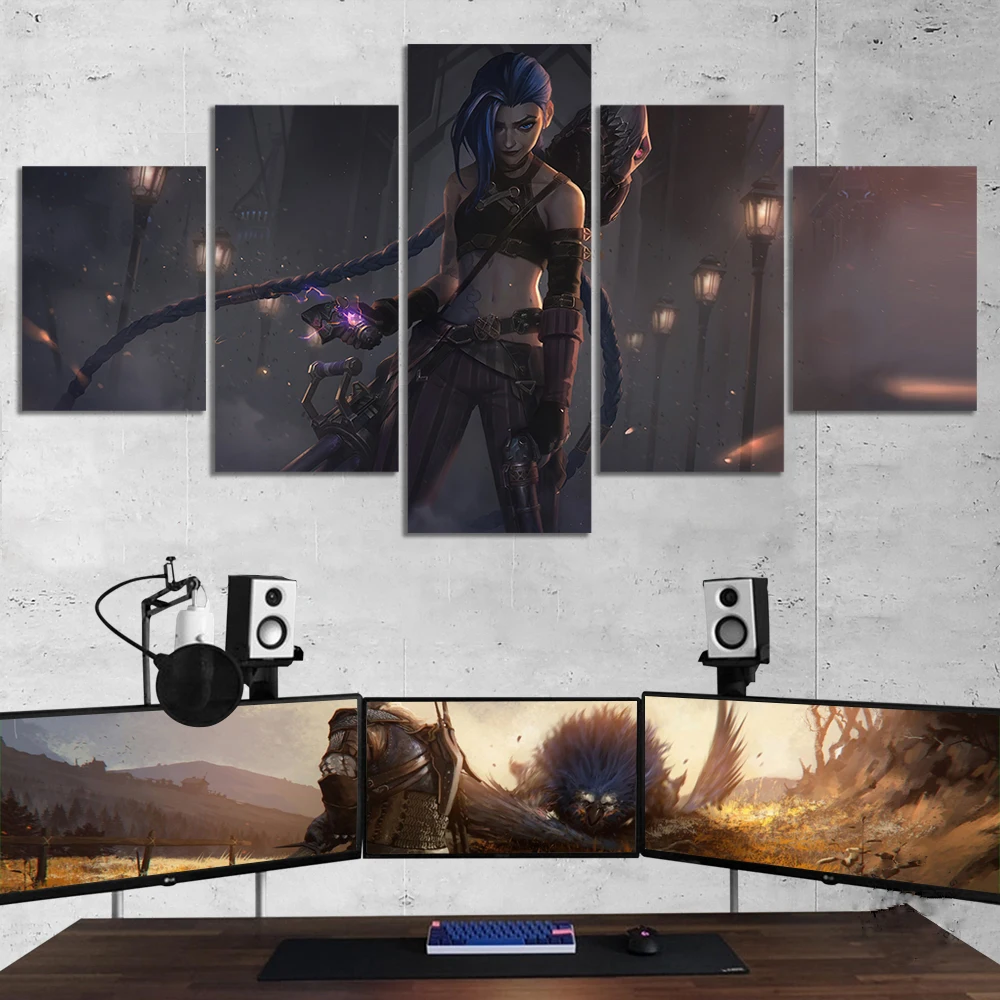 

LOL Arcane Video Game Character Mural 5Pcs Wall Art Print Canvas Poster Pictures Paintings Home Decor Living Room Decoration