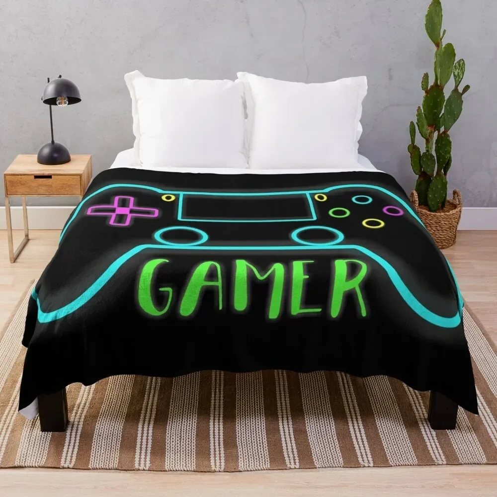 

Neon gamer controller neon colors Throw Blanket Plaid on the sofa Soft Plaid Blankets