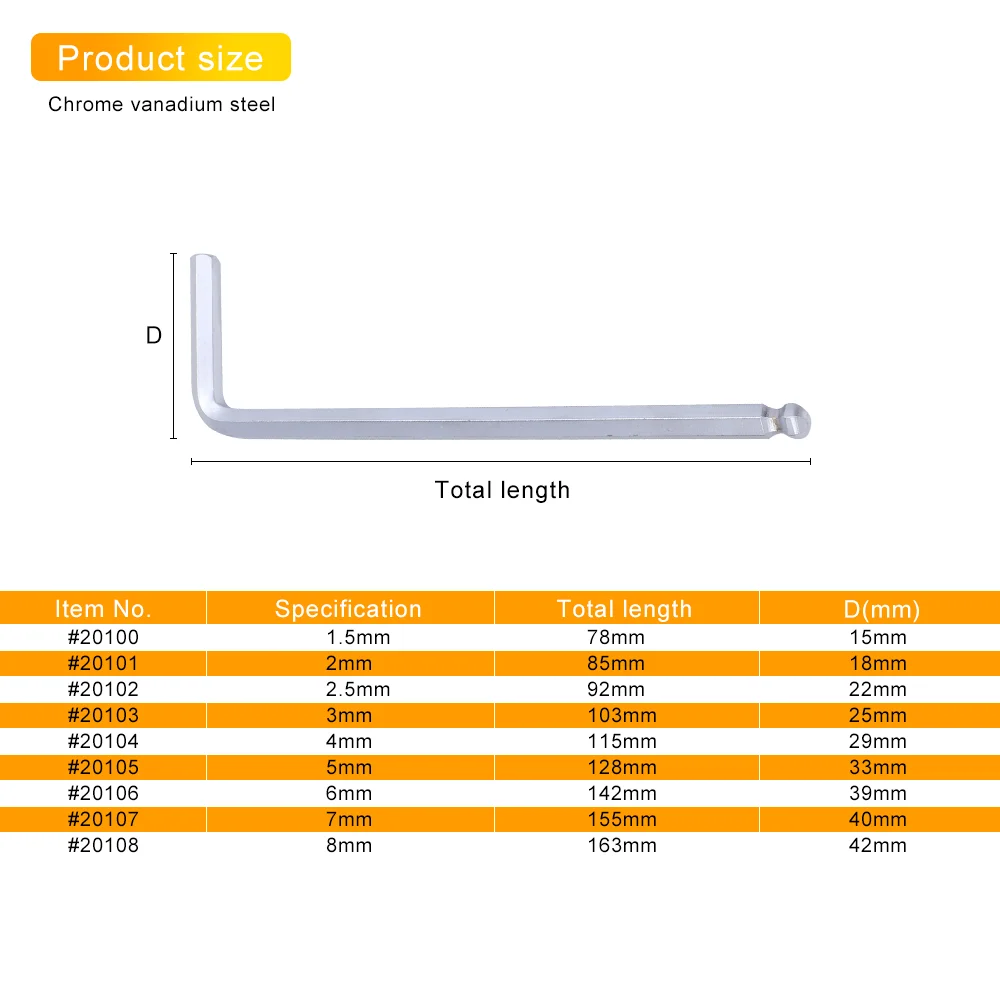 BESTIR 4-10pcs Long Hex Key Set 1.5-8mm Long Allen Key Chrome Vanadium Double Ended Ball Head L Shape Hexagon Wrench Hand Tools