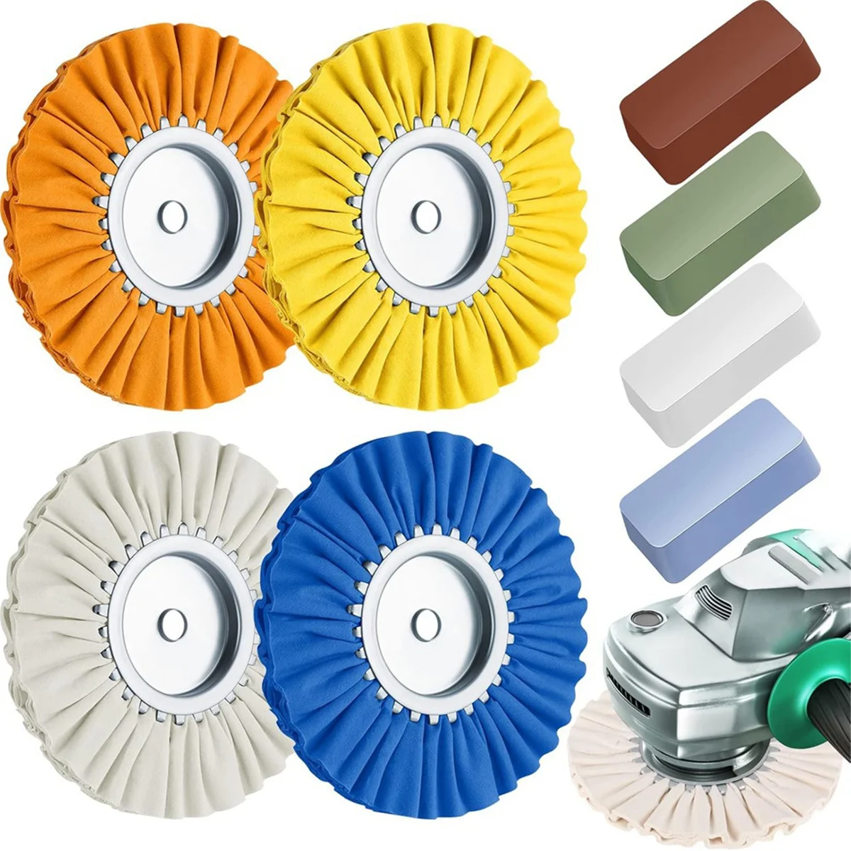 8-teiliges 8-Zoll-Airway-Polierscheiben-Aluminium-Rad-Polier-Set, sicherer Flansch im Durchmesser von 5/8 Zoll Dorn für Winkelschleifer