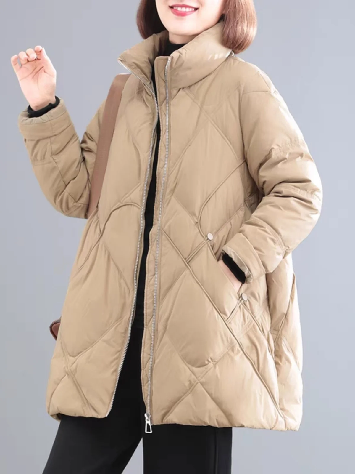 

Декоративный белый ду-пух, асимметричный дизайн, декор на пуговицах, женский трапециевидный силуэт, корейский стиль, большой размер, модный