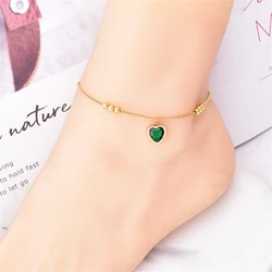 316L Stainless Steel New Fashion Fine Jewelry Beading Zircon Love Heart Butterfly Eye Lucky Grass Charm Chain Anklets For Women