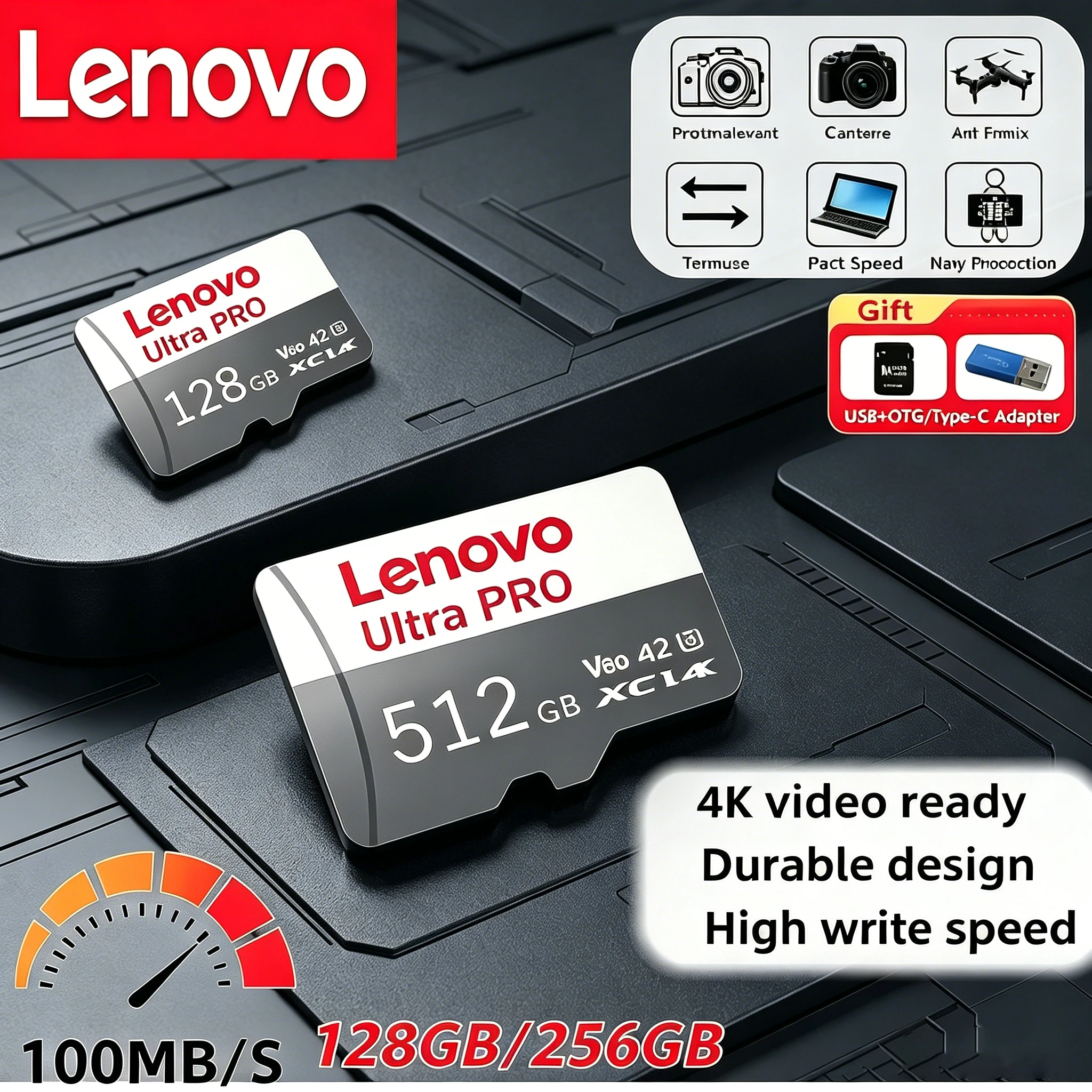Lenovo SD Memory Card 128GB Class 10 High Speed Micro TF SD Card 512GB For Nintendo Switch PC Smart Phone Cartao De Memoria