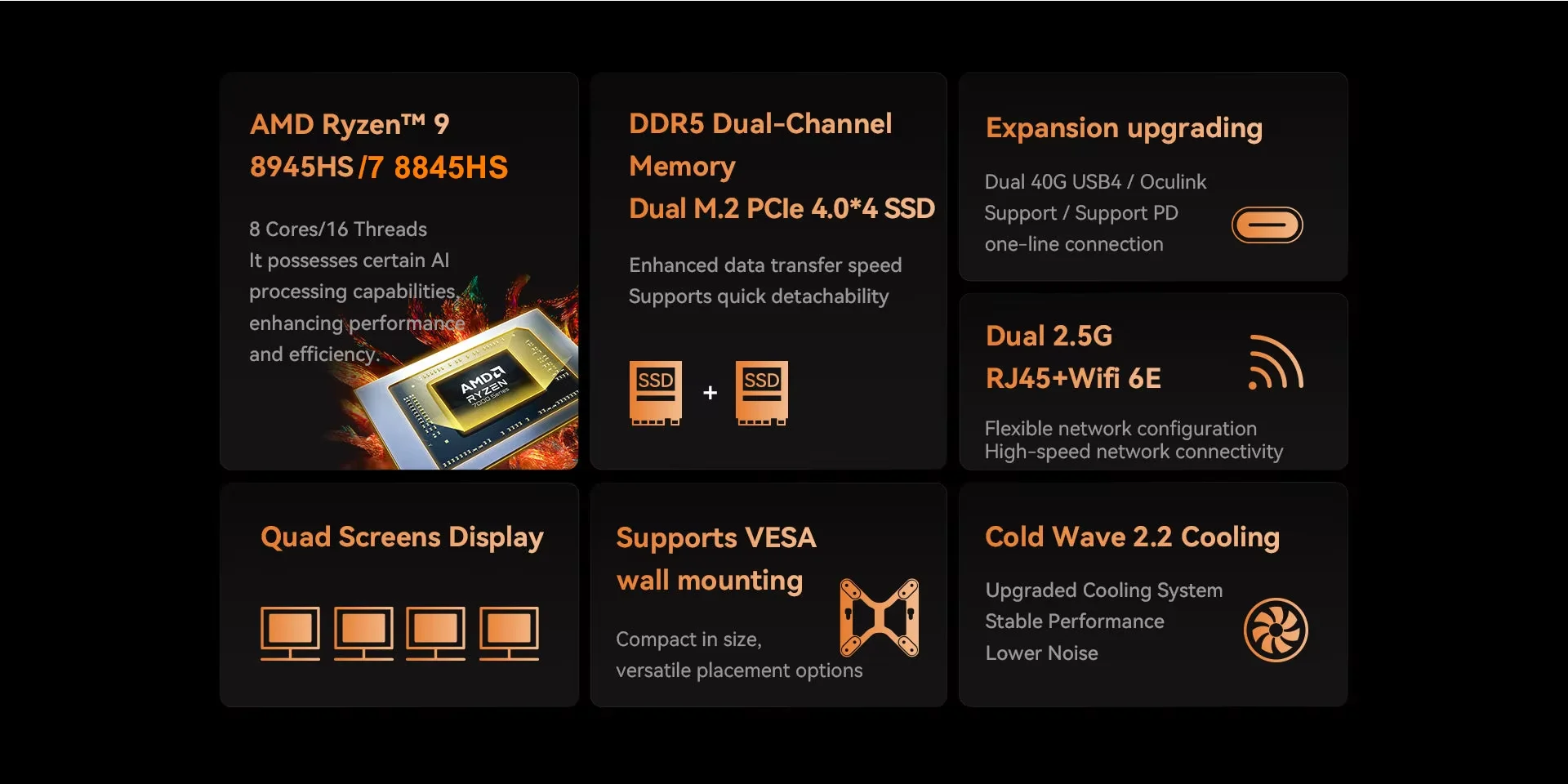 MINISFORUM OCuLink Gaming Mini PC UM890 UM880 Pro AMD Ryzen 7 8845HS R9 8945HS 2*PCIE4 2*USB4 2*DDR5  Windows 11 Computer WiFi6E view 4