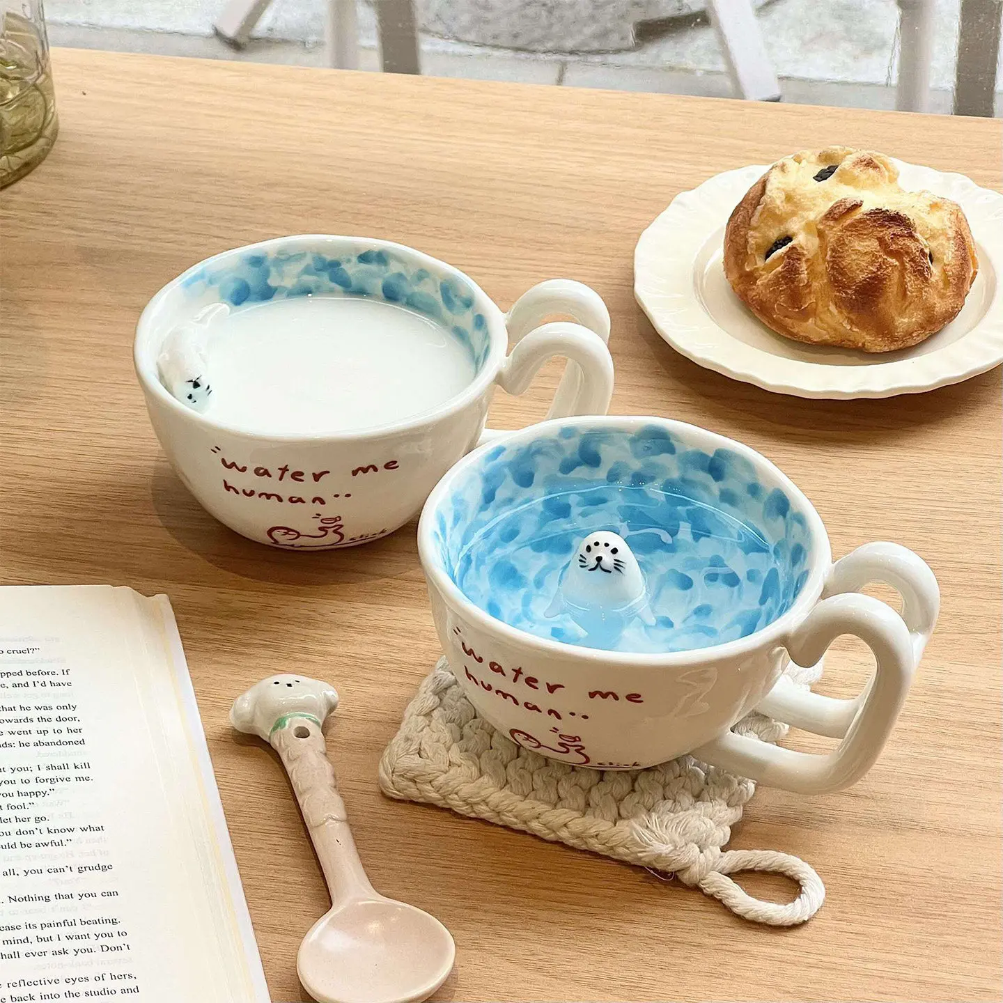 Xemo cartoon pool swimming seal mug ceramic cup cute creative breakfast coffee milk anime cup