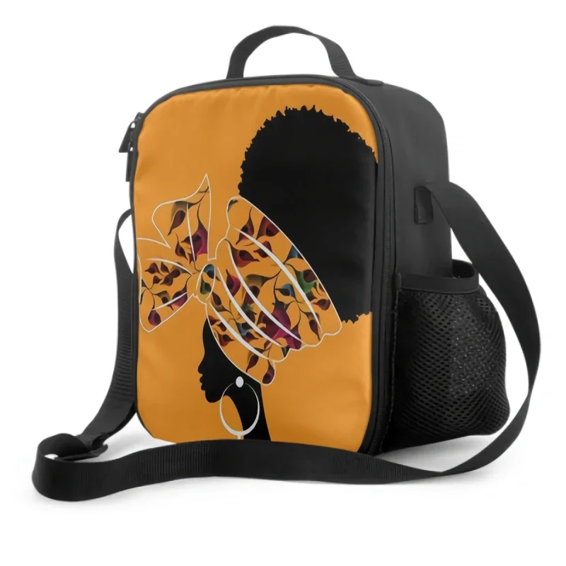 

Portrait Beautiful African Woman in Traditional Turban Insulated Lunch Box Leakproof Portable Lunch Bag Reusable Cooler Tote Bag