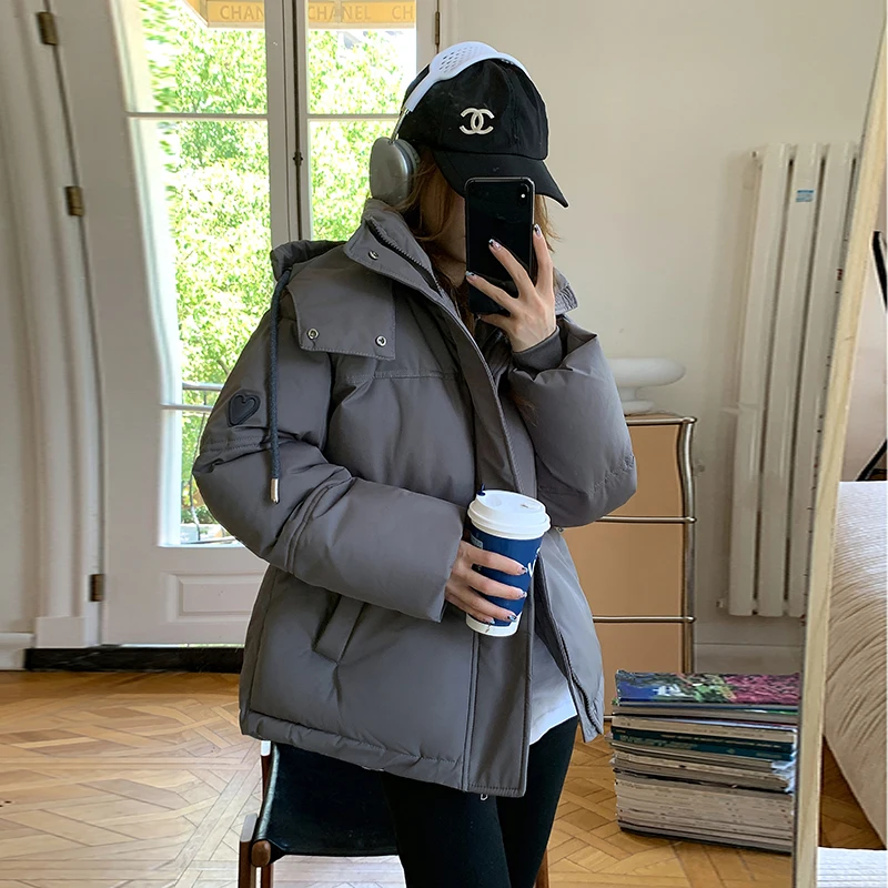 Women 2023 Winter Thick Cotton Padded Coat Fashion Hooded Long Sleeve Oversize Loose Short Jacket Overcoat Warm Down Parkas