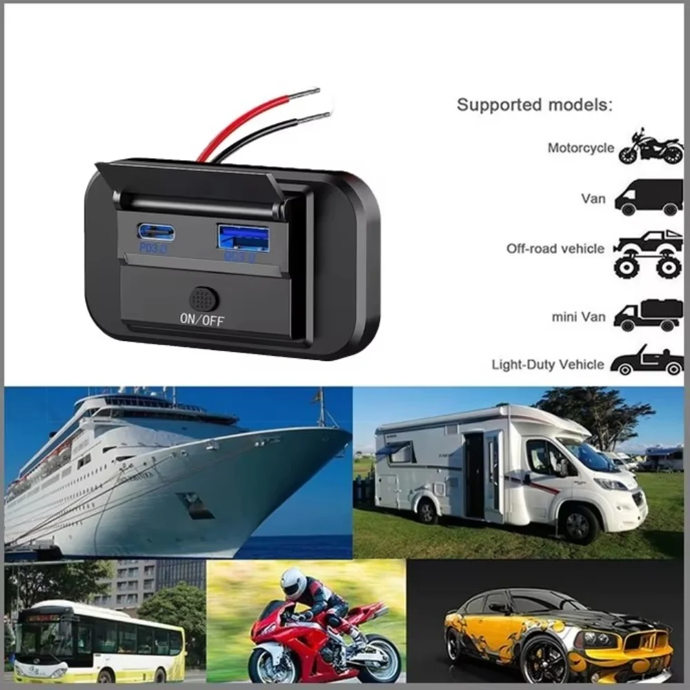 

1/2 шт., двойная розетка для быстрой зарядки USB PD типа C, 12 В/24 В, адаптер питания QC3.0, модифицированная розетка с кнопкой включения/выключения для автомобиля, лодки, автобуса RV