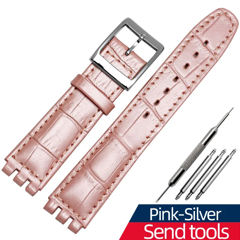 Leather Watchband For SWATCH YRS Watch Strap17/19MM Matte Notched Stainless Steel Pin Buckle Watch Strap