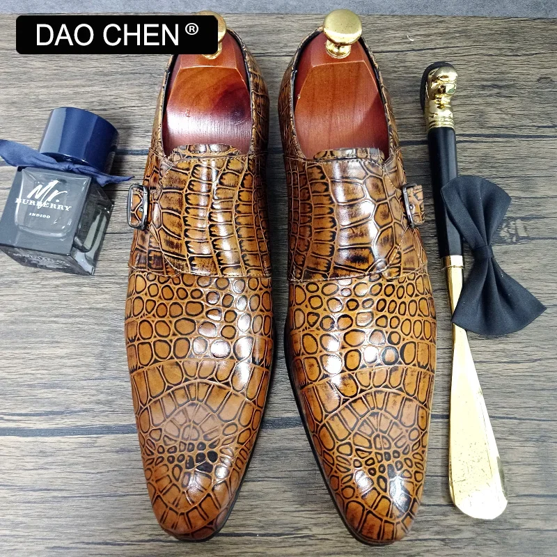 LUXURY BRAND MEN LEATHER LOAFERS SHOES BLACK BROWN  MONK STRAP SLIP ON CASUAL DRESS MAN SHOES WEDDING BUSINESS SHOES MEN