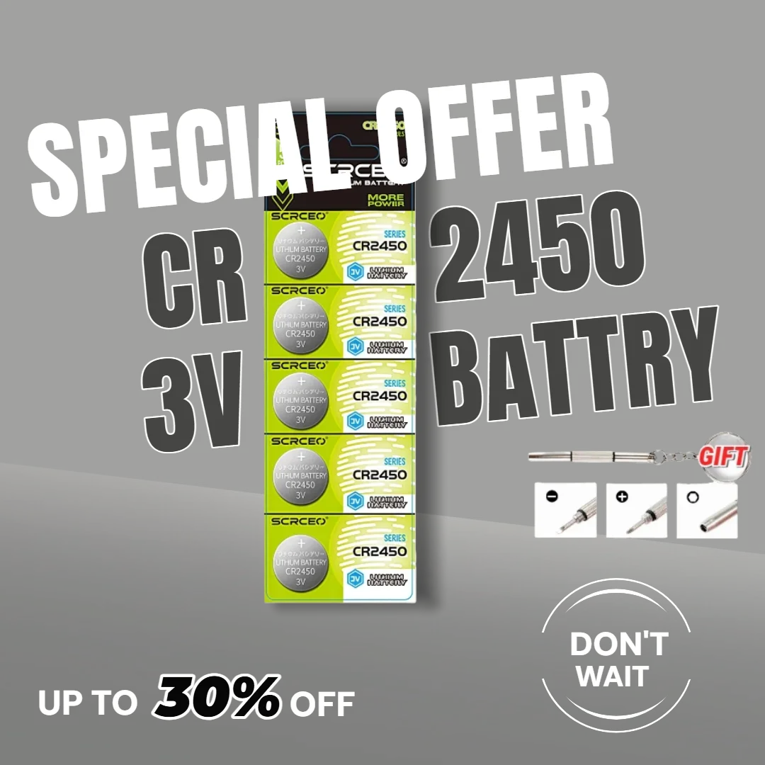 

DL2450 CR2450N BR2450 3V Lithium Coin Cell Batteries Long-Lasting Button Battery for Watch Car Key Remote+FreeScrewdriver