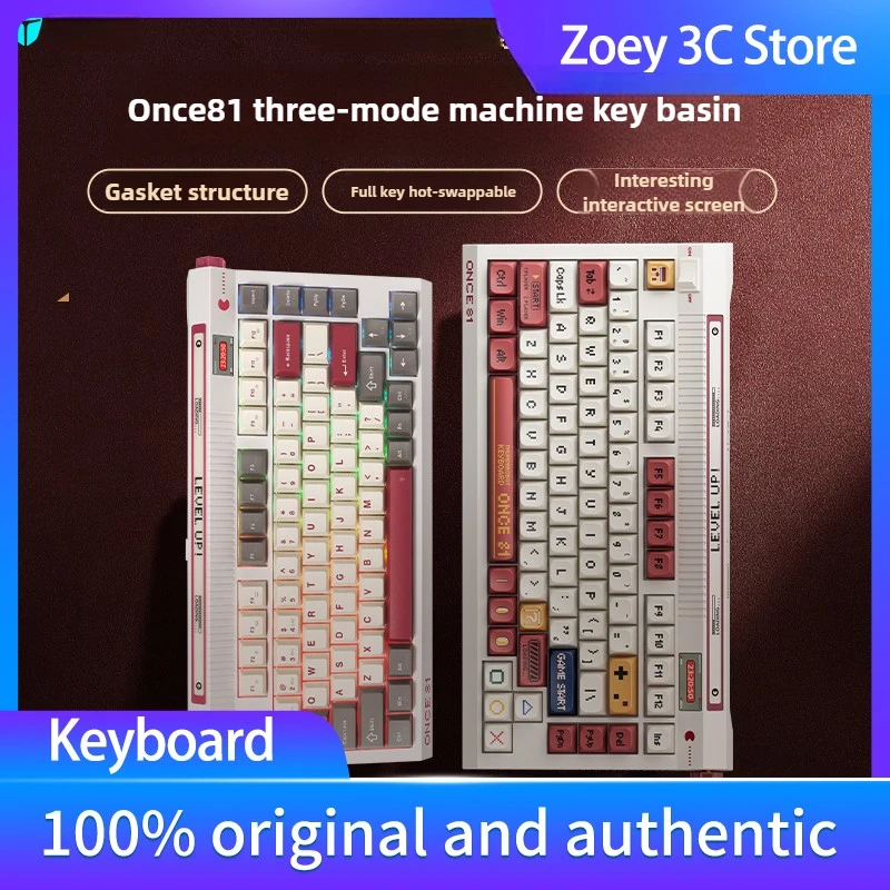 ONCE81 Three-mode Mechanical Keyboard Hot Swap Custom PBT Key Cover RGB Light Effect Gaming Display 75% Layout 2024 New Model