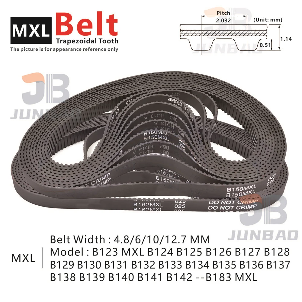 Correa de distribución síncrona de dientes trapezoidales MXL, número de dientes B123, B124, B125, B126, B127, B128, B129, B130, B131, B132MXL a B183MXL