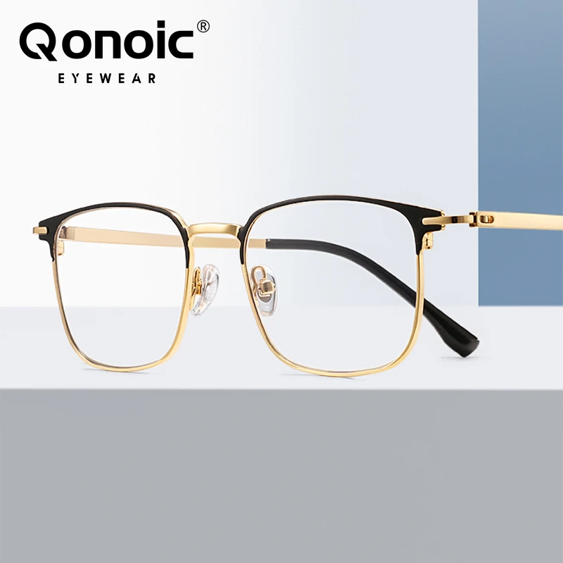 

QONOIC Pure Titanium Square Glasses For Men Ultra Light Durable Anti Blue Light Eyeglasses AF35001