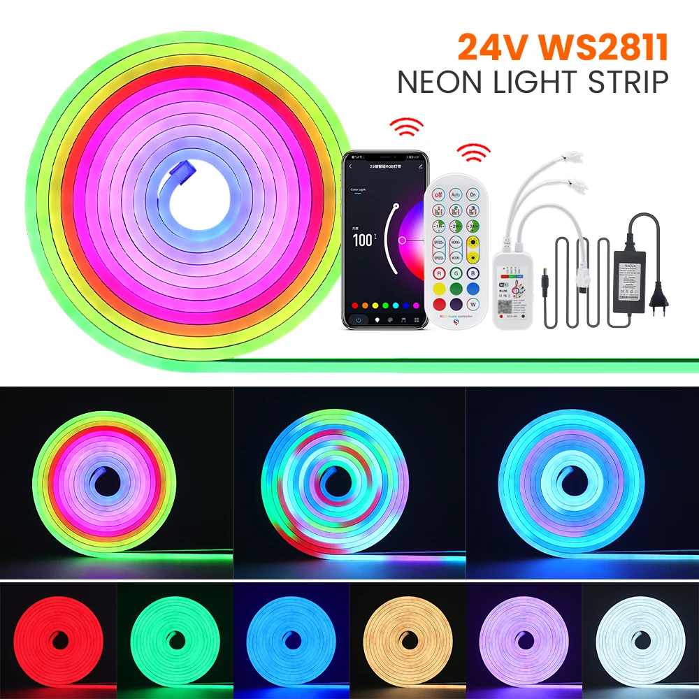 Tuya Smart Wifi Neon Light WS2811 RGB LED Strip Adresowalna taśma RGBIC Wstążka Wodoodporna lampa otoczenia Pilot Bluetooth