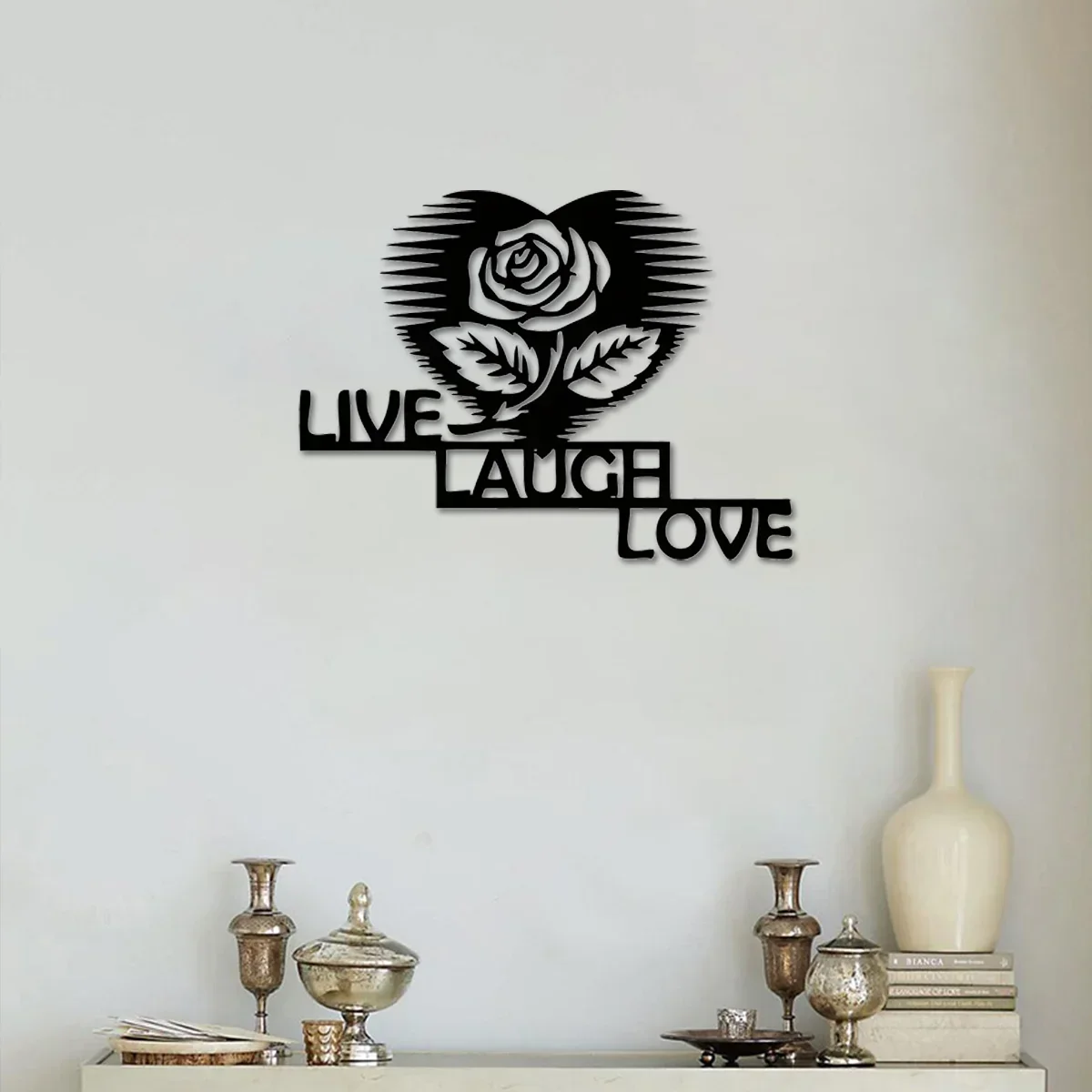 1pc Flower Live Laugh Love Wall Decor Sign, Metal Wall Art, Home Decor Hanging Ornament, Housewarming Gift Idea, Outdoor Sign