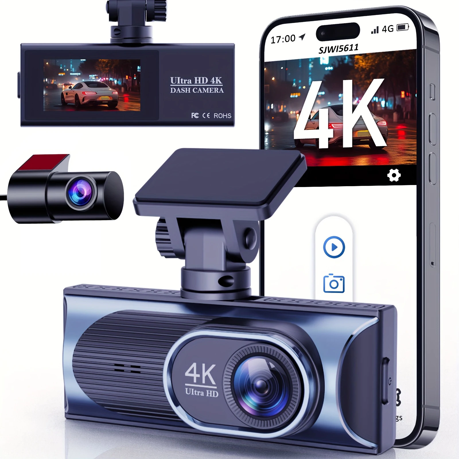 4K+2.5K Dash Cam Front and Rear, Dual HDR Hyper Night Clarity, 5.8GHz WiFi, Night Vision, Loop Recording, G-Sensor, Dash Camera