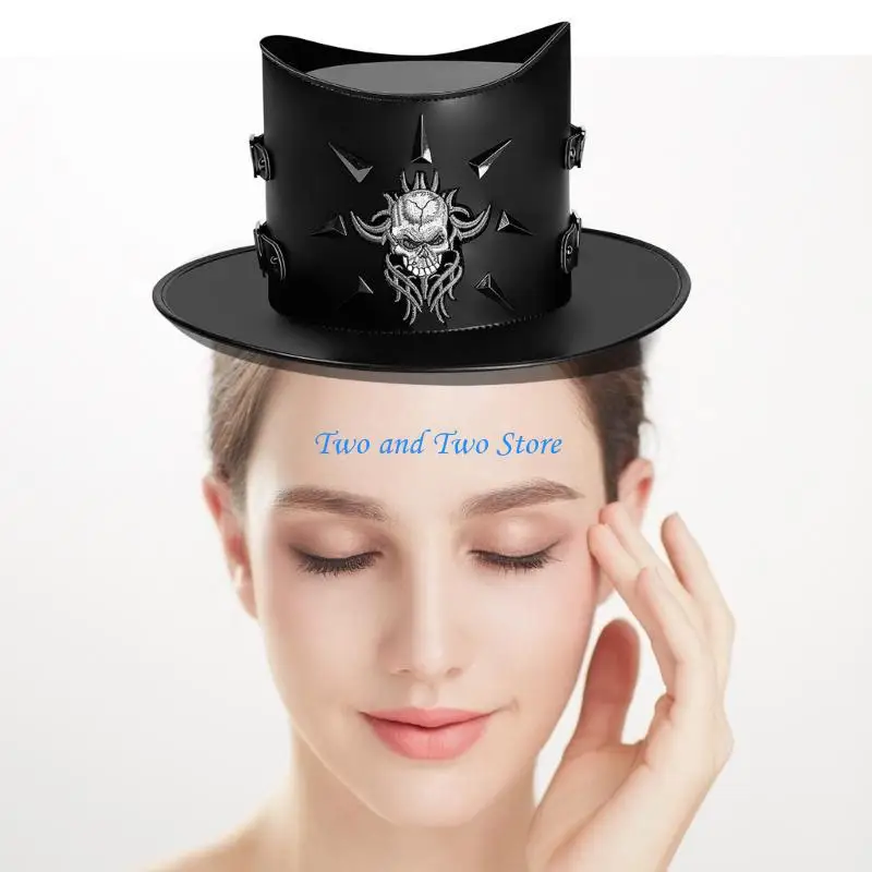 HX6F القوطية Steampunk شقة أعلى قبعة هالوين زي قبعة المرحلة الدعائم الساحر القبعات #3