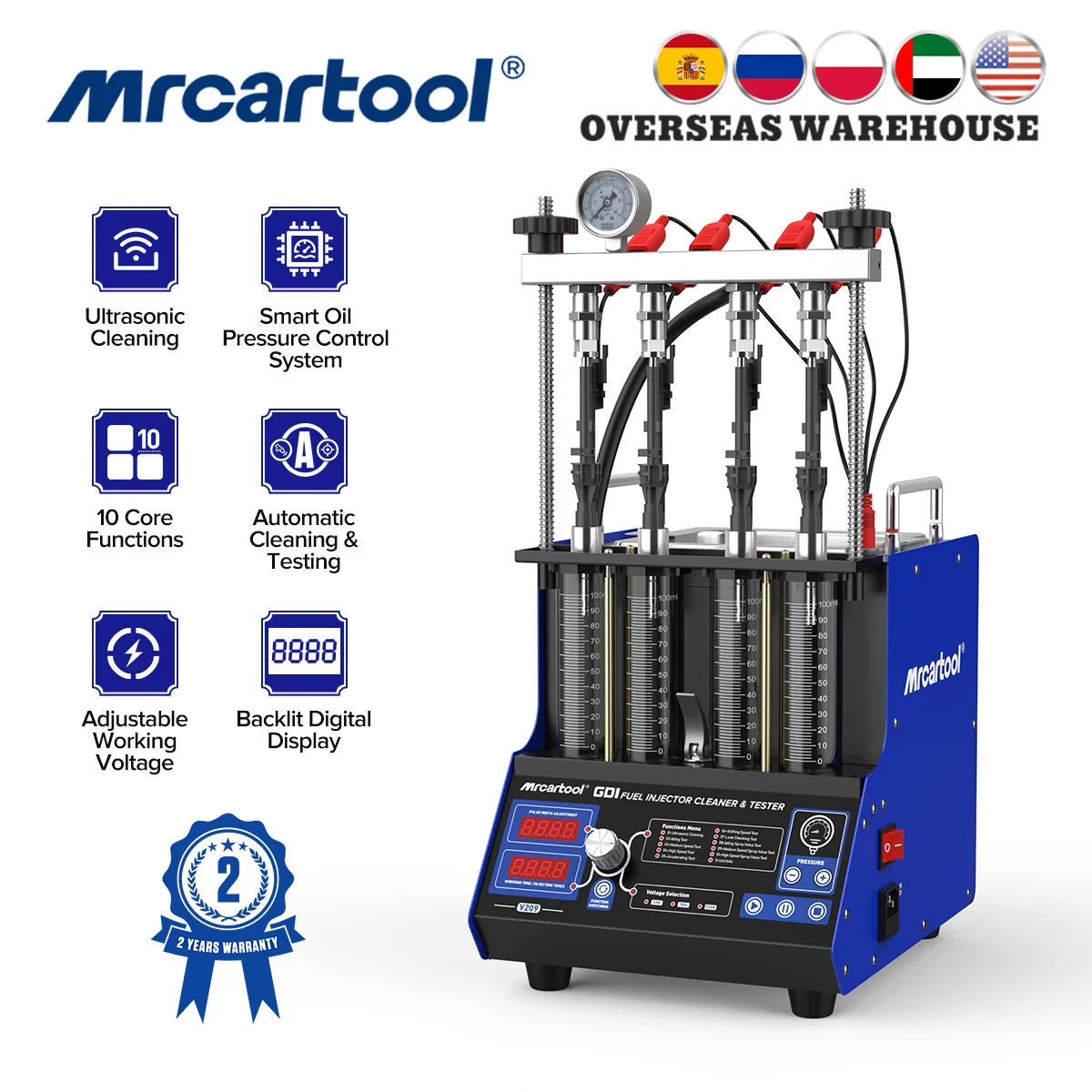 

MRCARTOOL V209 GDI EFI FEI Automotive Fuel Injector Cleaner & Tester Machine 4 Cylinders Fuel Injector Cleaner Tester for Car