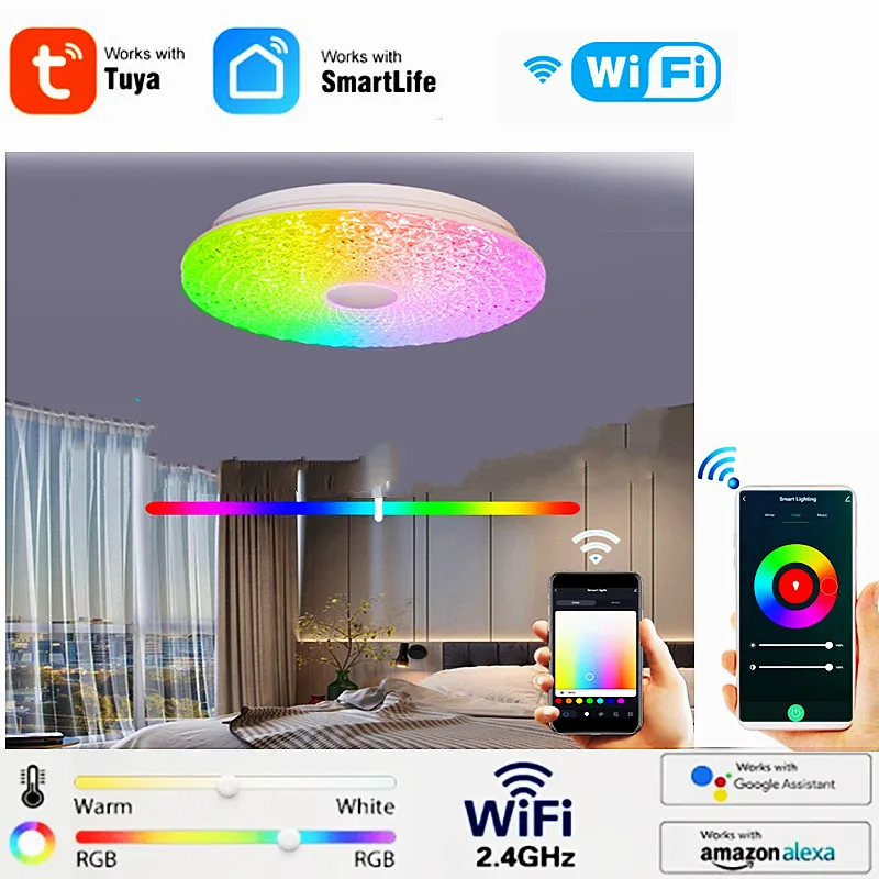 Tuya WiFi Smart Home Ceiling Lamp,LED Light Living Room Party Music RGB+Dimmable Automation Via Smart Life For Alexa Google Home