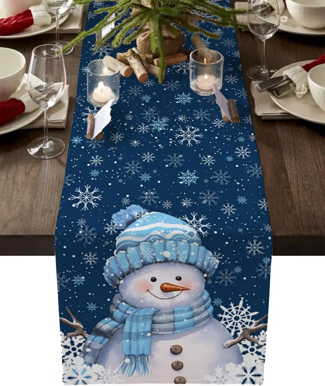 Christmas Snowman Snowflake Linen Table Runner Dresser Scarf for Winter Xmas Kitchen Holiday Party Decor Navidad Decoration 2025