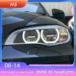 Headlight Assembly for BMW X6 E71 2008-2014 Modified New LED Angel Eye Front Headlamp Daytime Running Lamp Turn