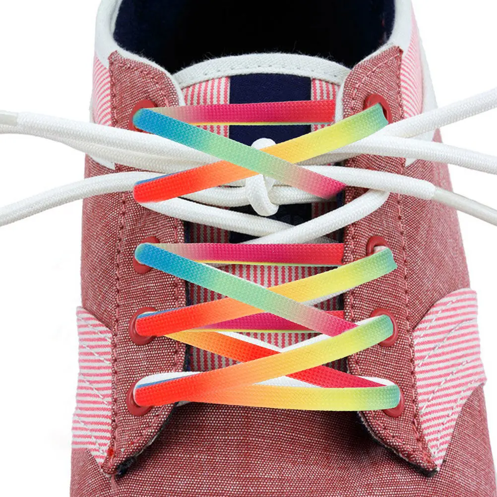 1Pair Rainbow Gradient Waxed Hockey Laces Flat Polyester Skate Shoelaces Waterproof Stain Resistant for Ice Skates Boots