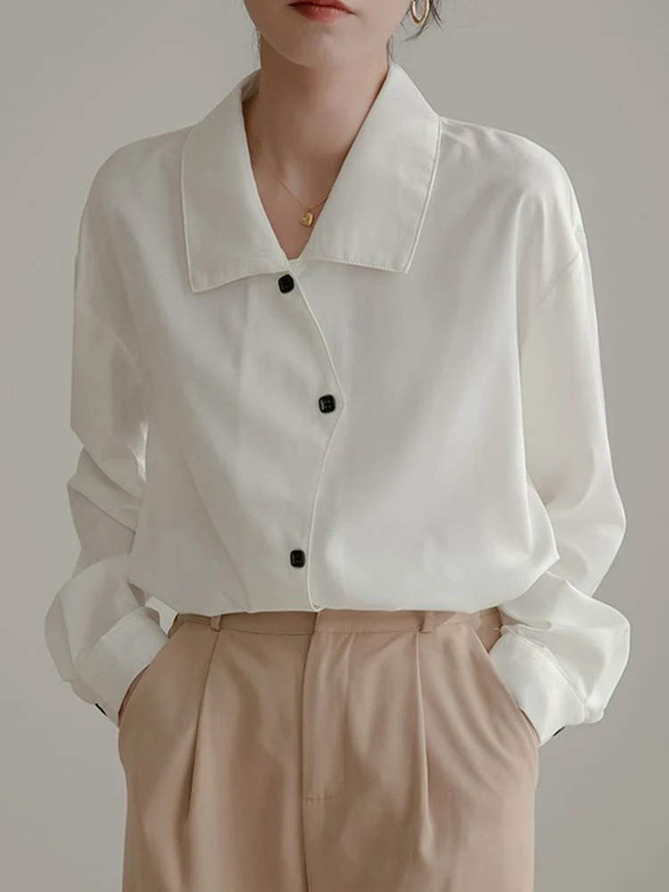 Zoki-Camisa blanca de satén para mujer, blusa informal holgada de manga larga, elegante, estilo francés, combina con todo, ideal para primavera