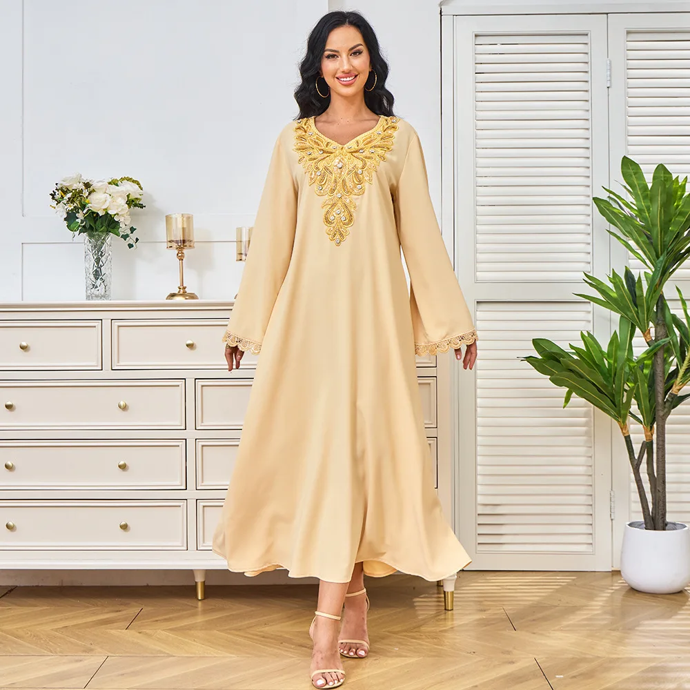 Ins Robe Clothing Factory Elegant New Style Diamond Set Grand Pendant Evening Dress Muslim Dress Abaya