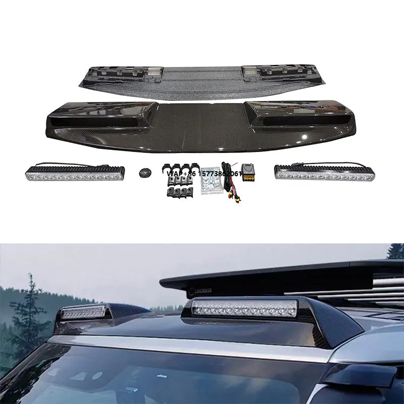 

Carbon Fiber Car Body Auto Kit Part Top Wing Roof Spoiler Led Lights Accessories for Defender 90 110 2020Y