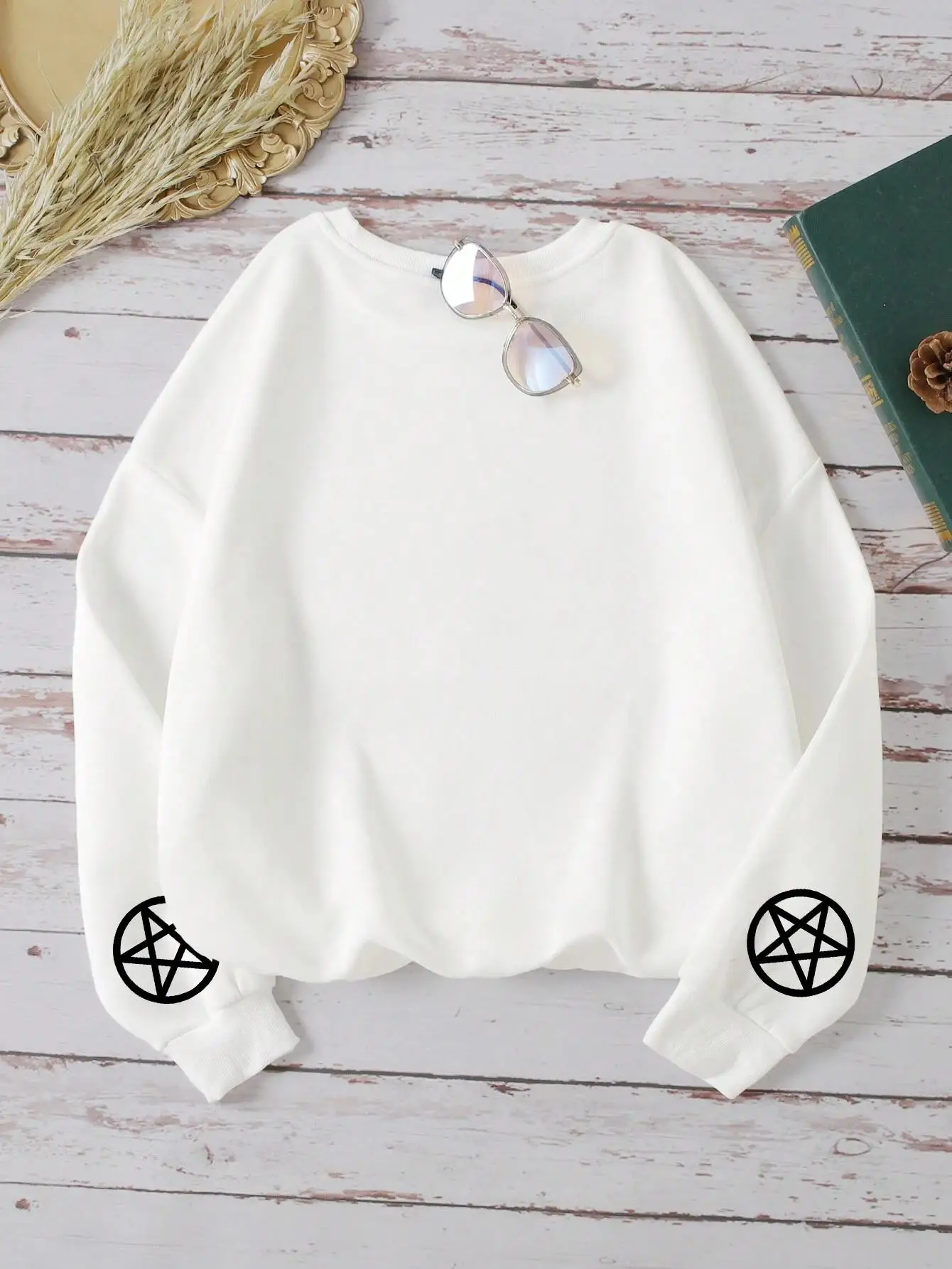 Women Sweatshirts Love By The Sun&Moon Printing Hoodies Comfortable Fleece Soft Pullover Crewneck Loose Female Tops Clothes