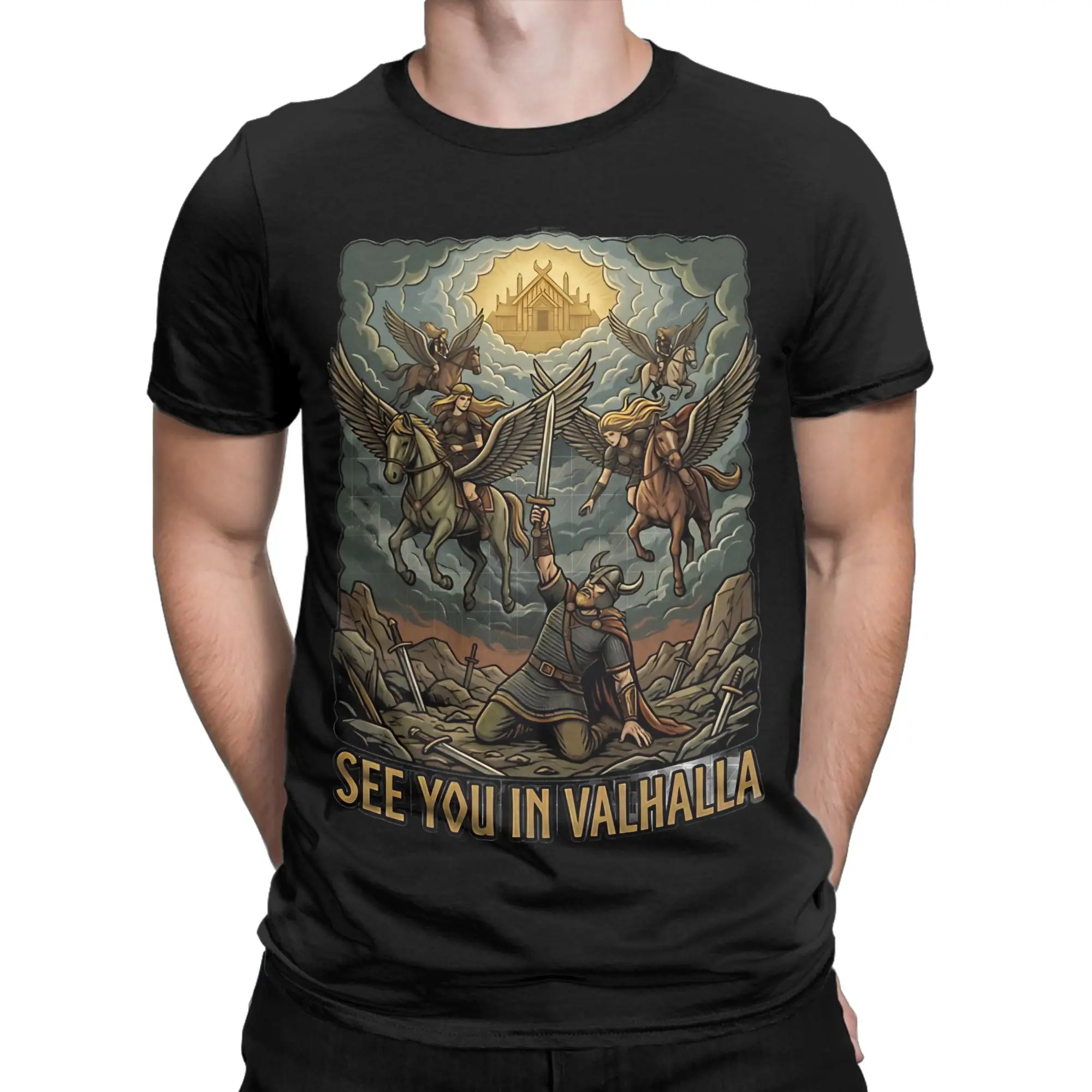 See You In Valhalla Warrior Valkyrie Design Oversized Shirt Novelty 100% Cotton T-Shirt Valhalla Tops Tees For Men