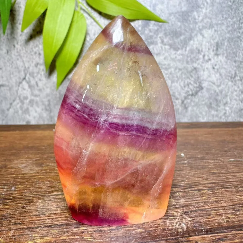 Natural Crystal Candy Fluorite Freeform with Colorful Silk Ribbon High-Quality Healing Reiki Ornament Home Decor Gift