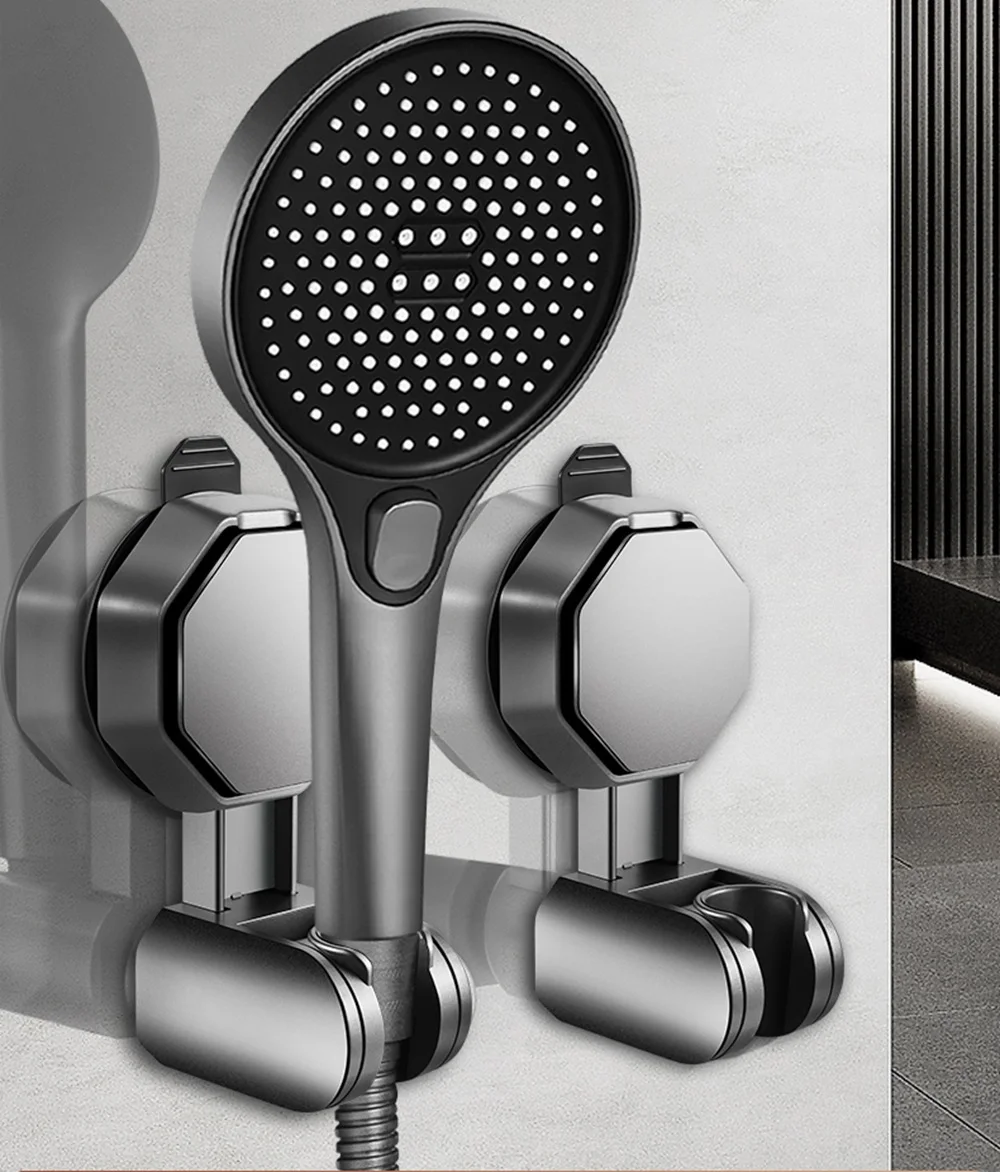 Shower Head Support Mural Douche Suction Cup Holder 360° Adjustable Plating Shower Rail Head Holder Bathroom Wall Mount Bracket